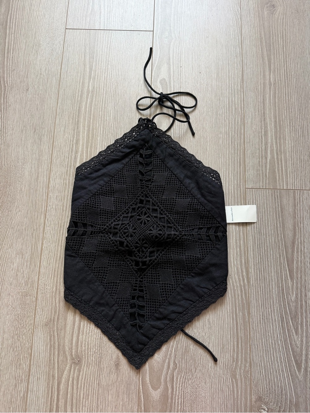 Abercrombie Linen Blend Bandana Top Black cowgirl lace halter open back western - Picture 3 of 6